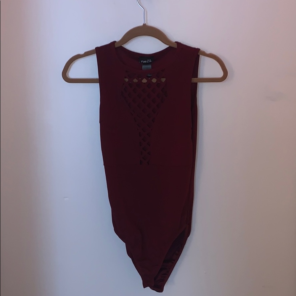 maroon body suit